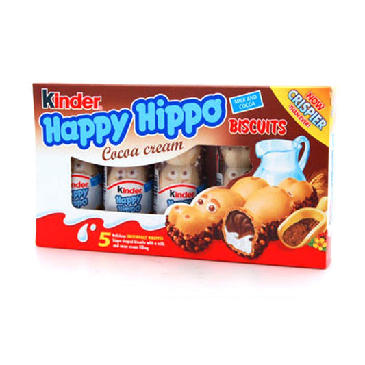 Kinder Happy Hippos Milk & Cocoa Biscuit 7g (10 Packs of 5, Total 50)