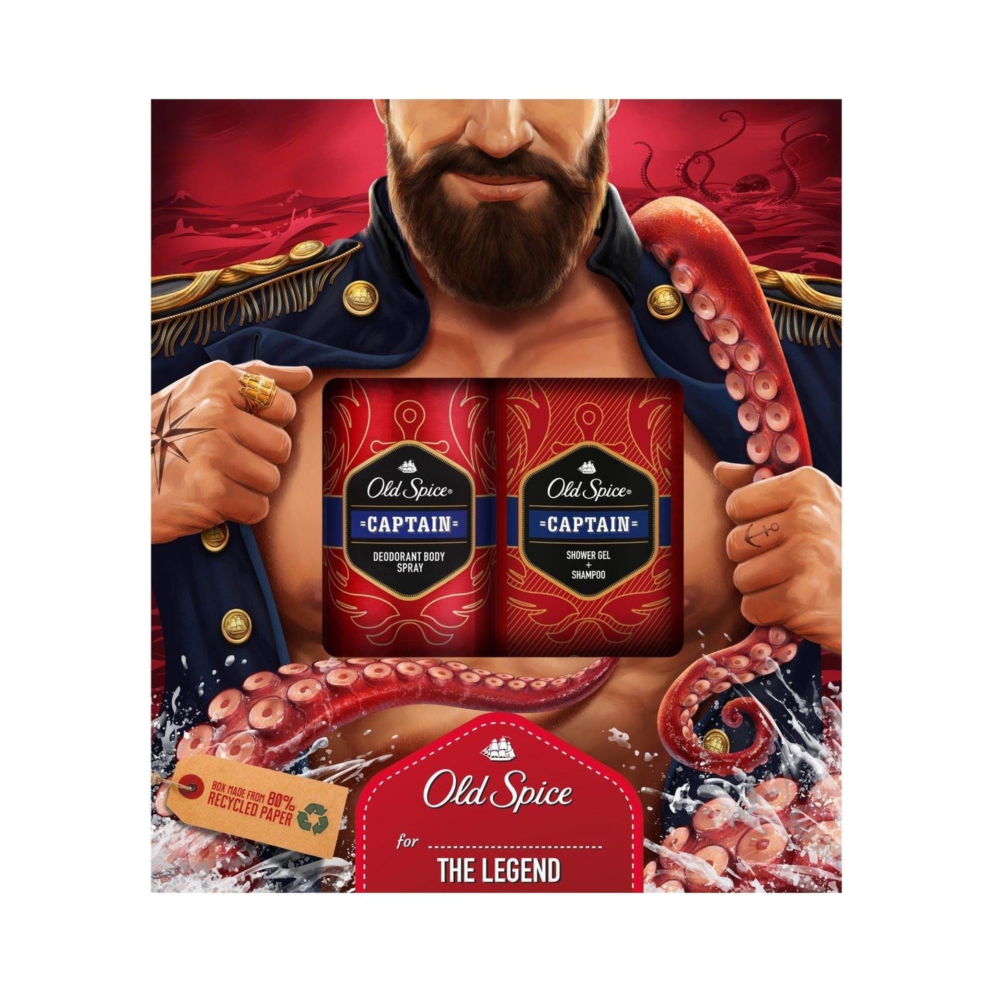 Old Spice Captain Christmas Gift Set Deodorant Body Spray and Shower Gel + Shampoo