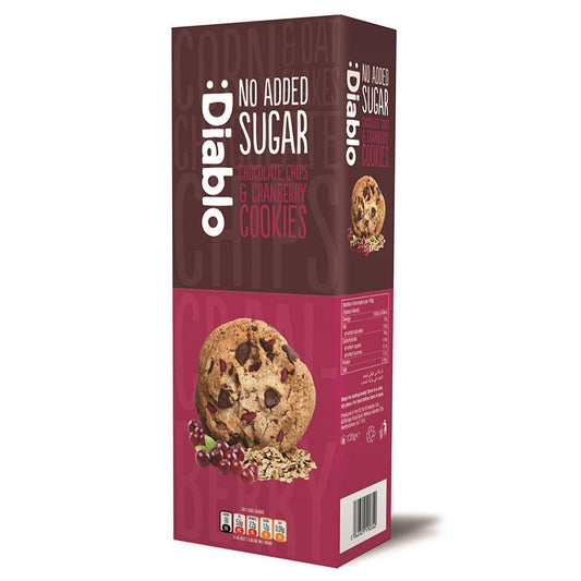 Diablo No Added Sugar Chocolate Chips & Cranberry Cookies 135g (Box of 12)