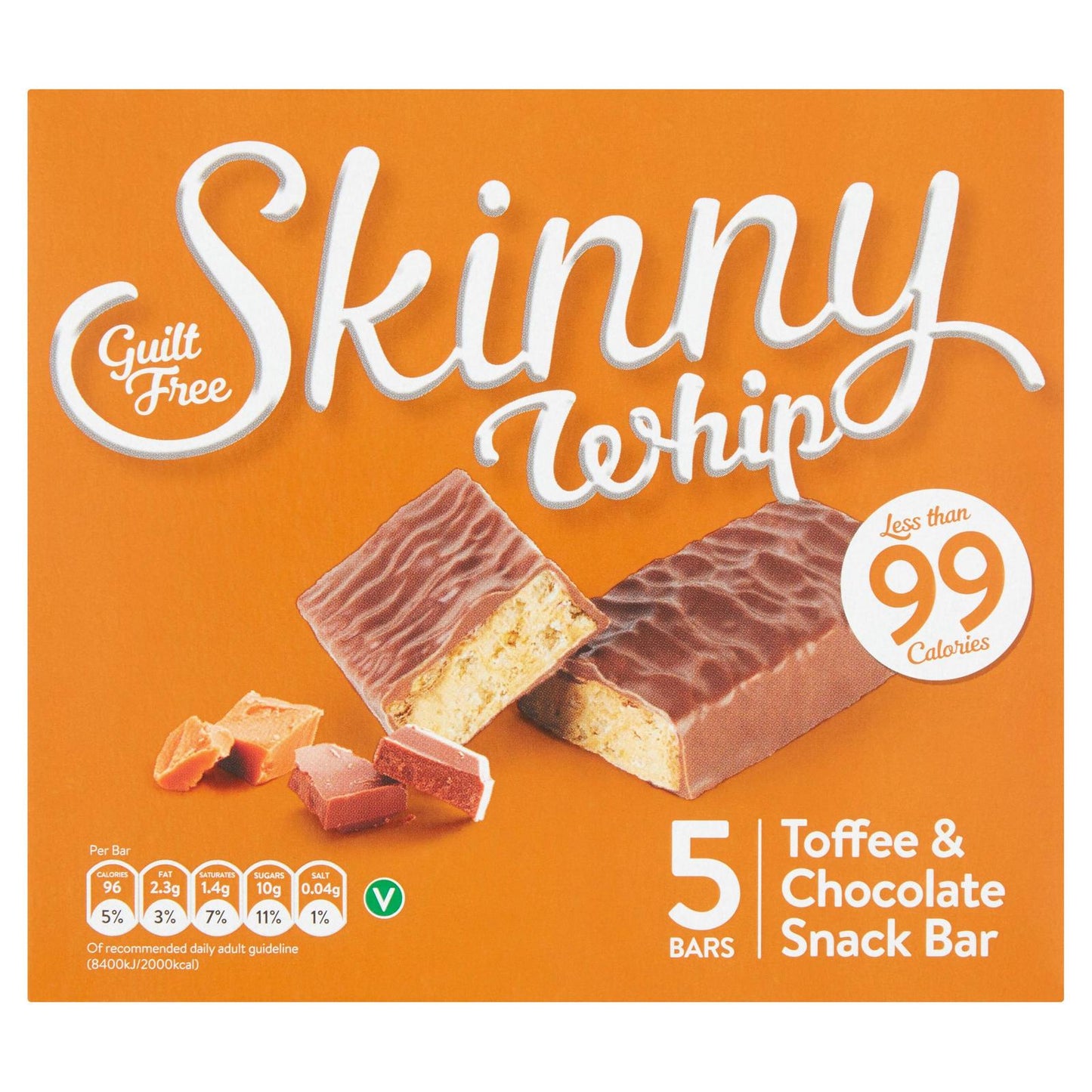 Skinny Whip Toffee & Chocolate Snack Bar 99 Calories 5x25g BB 07/23