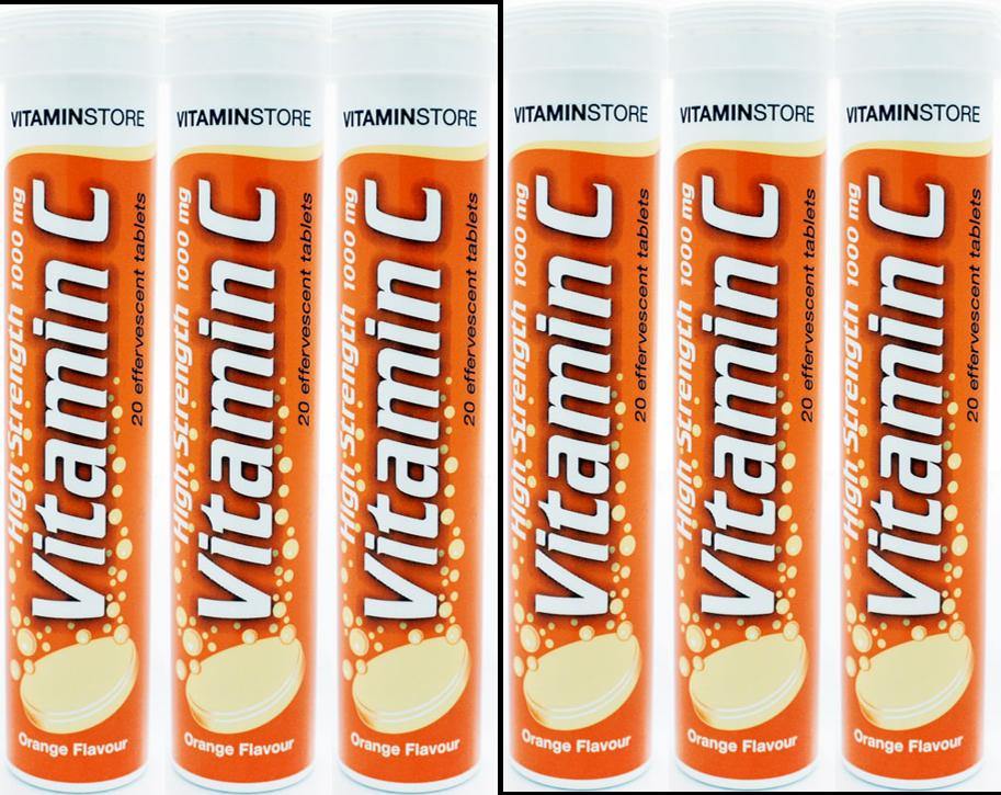 Vitamin Store High Strength Vitamin C Effervescent Tablets (6 Tubes of 20, 120 Tablets)