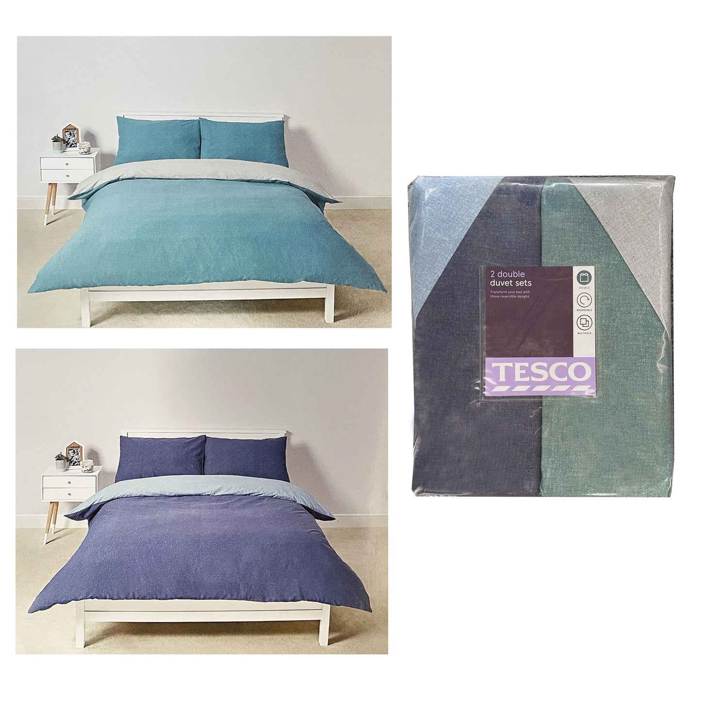 Tesco Double Duvet Sets Reversible Double Pack