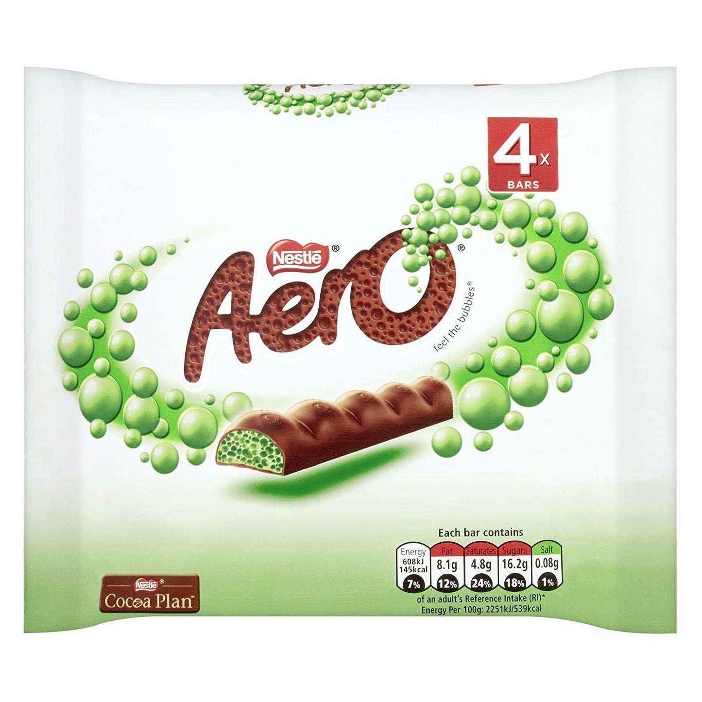 Nestle Aero Bubble Peppermint Chocolate Bar 108g (14 Packs of 4, Total 56)