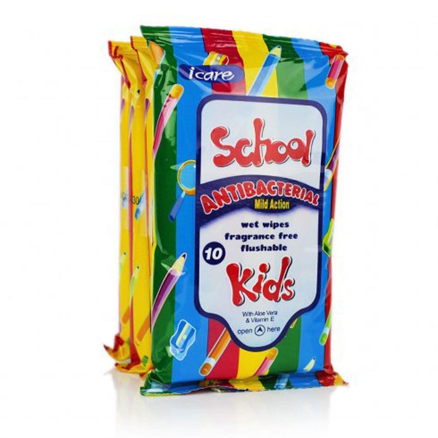 Icare Kids School Antibacterial Wipes (4 Packs of 10'S)