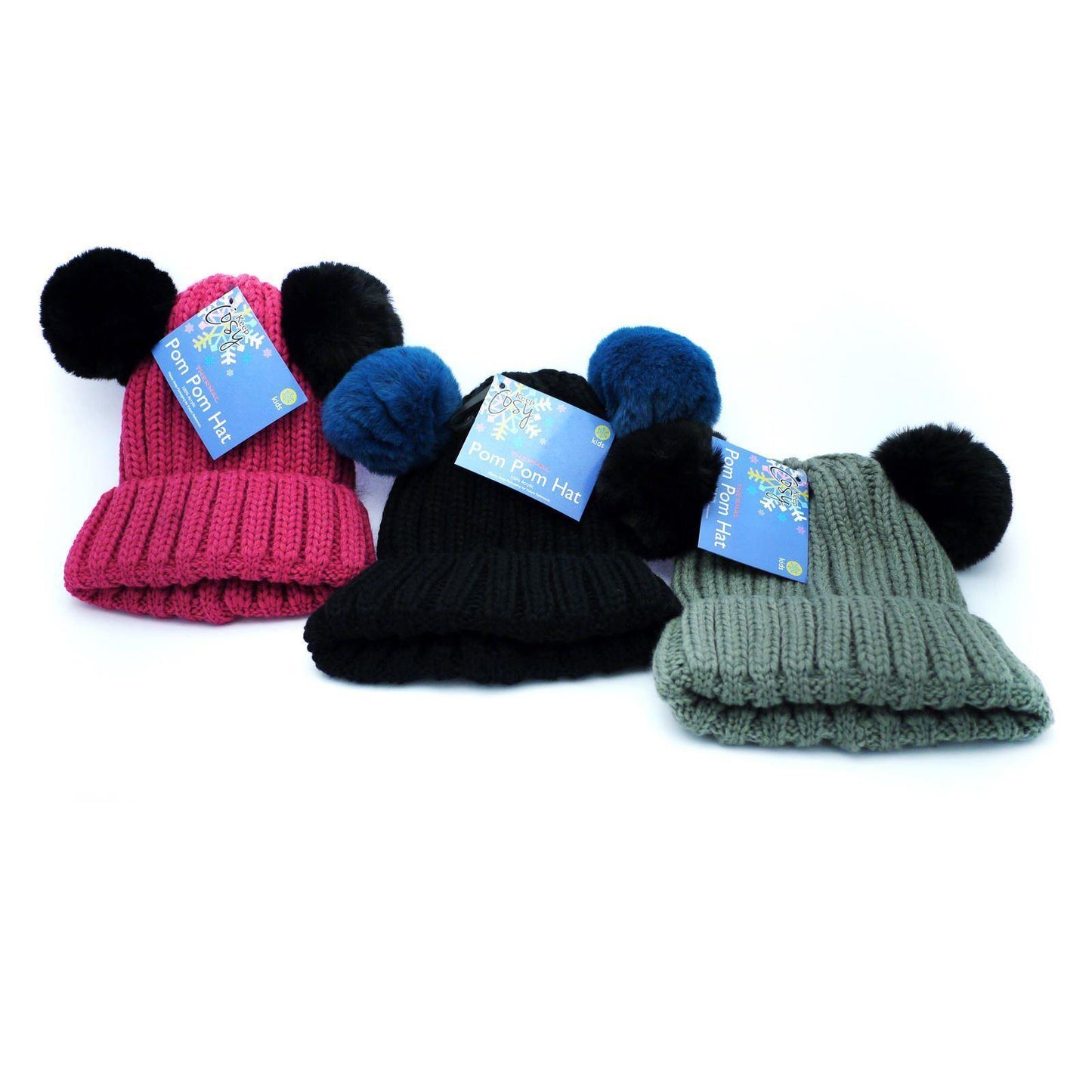 Kids Hat Twin Pom Pom Faux Fur