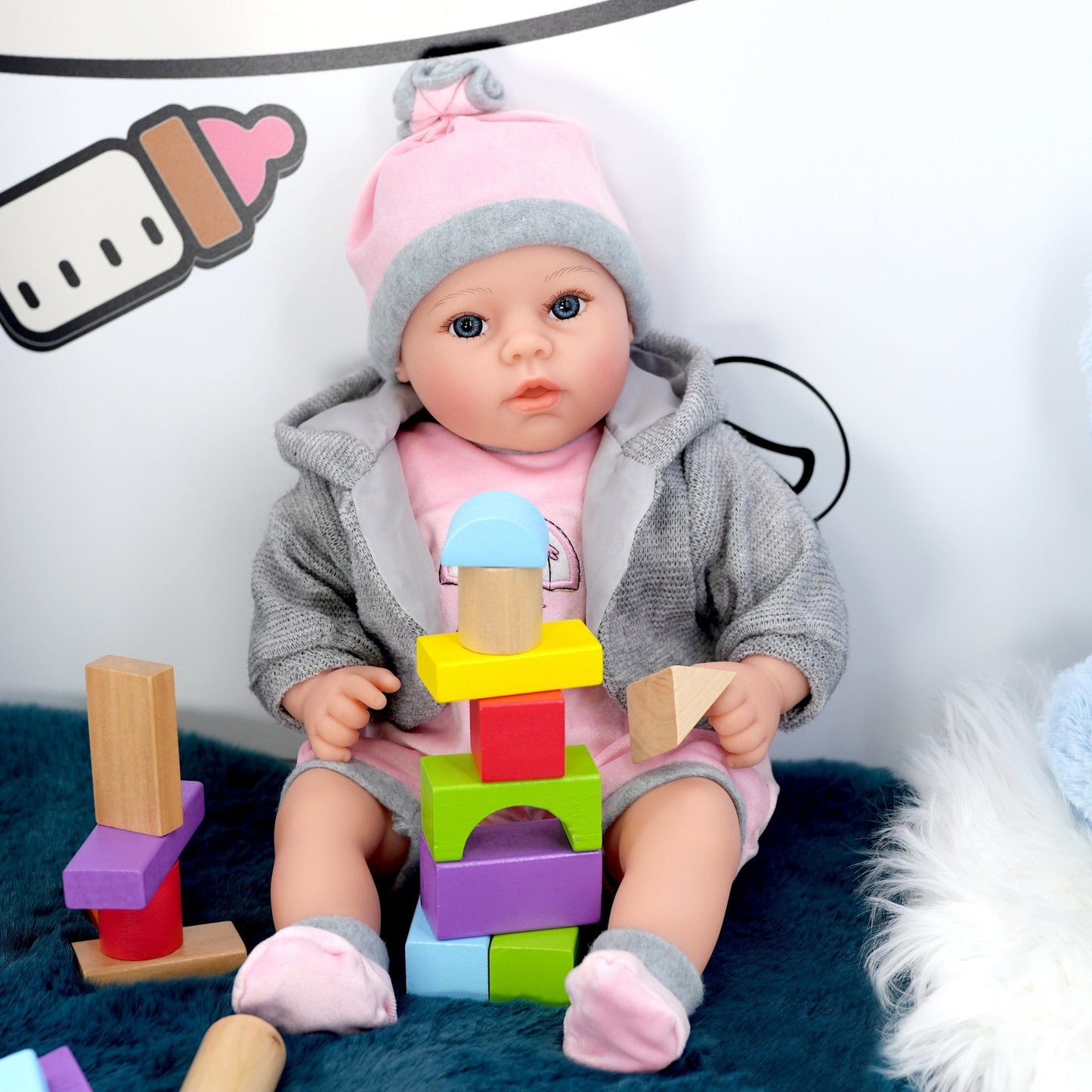 Baby Girl Doll With Dummy & Sounds Grey