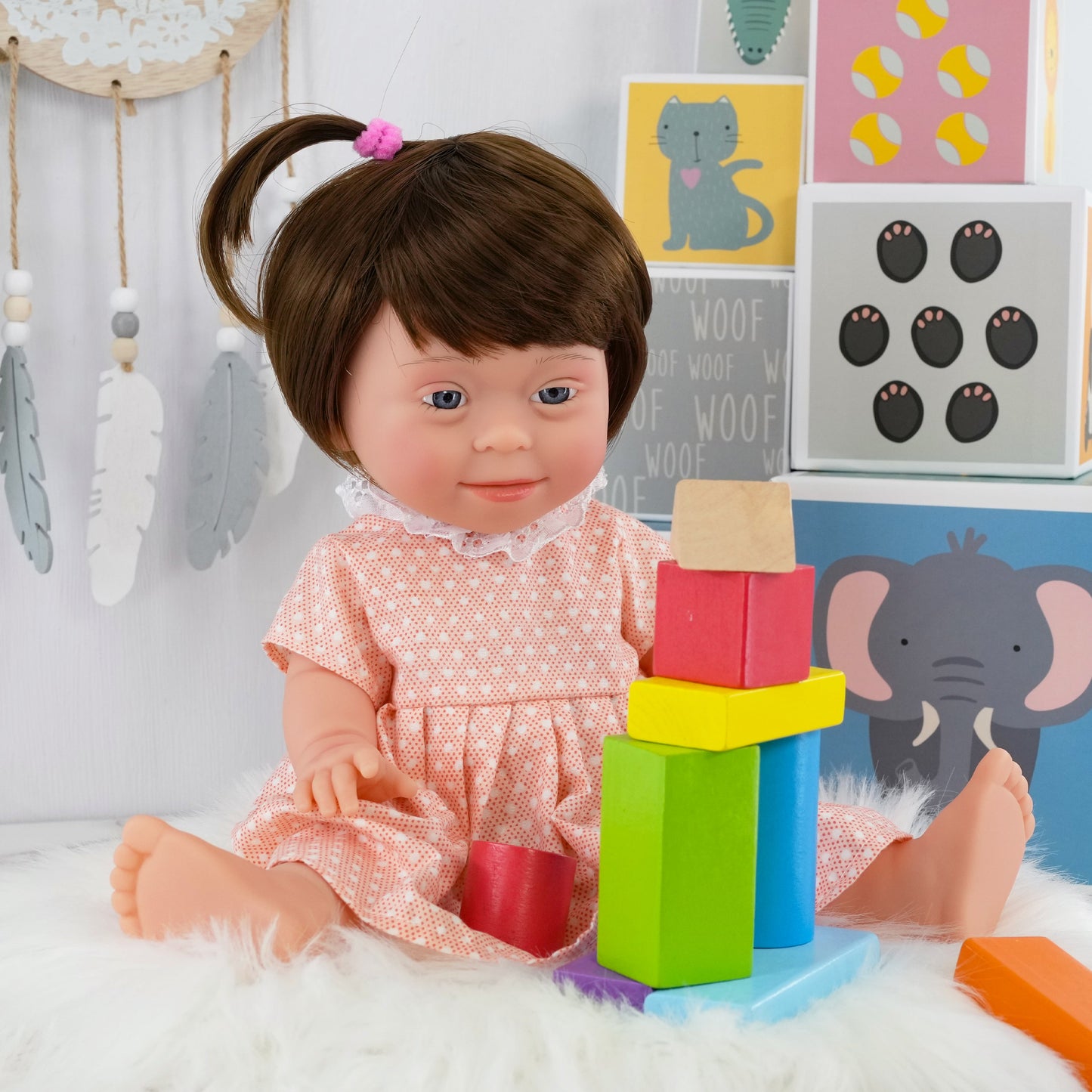 Brown Hair Girl Baby Doll with Down Syndrome