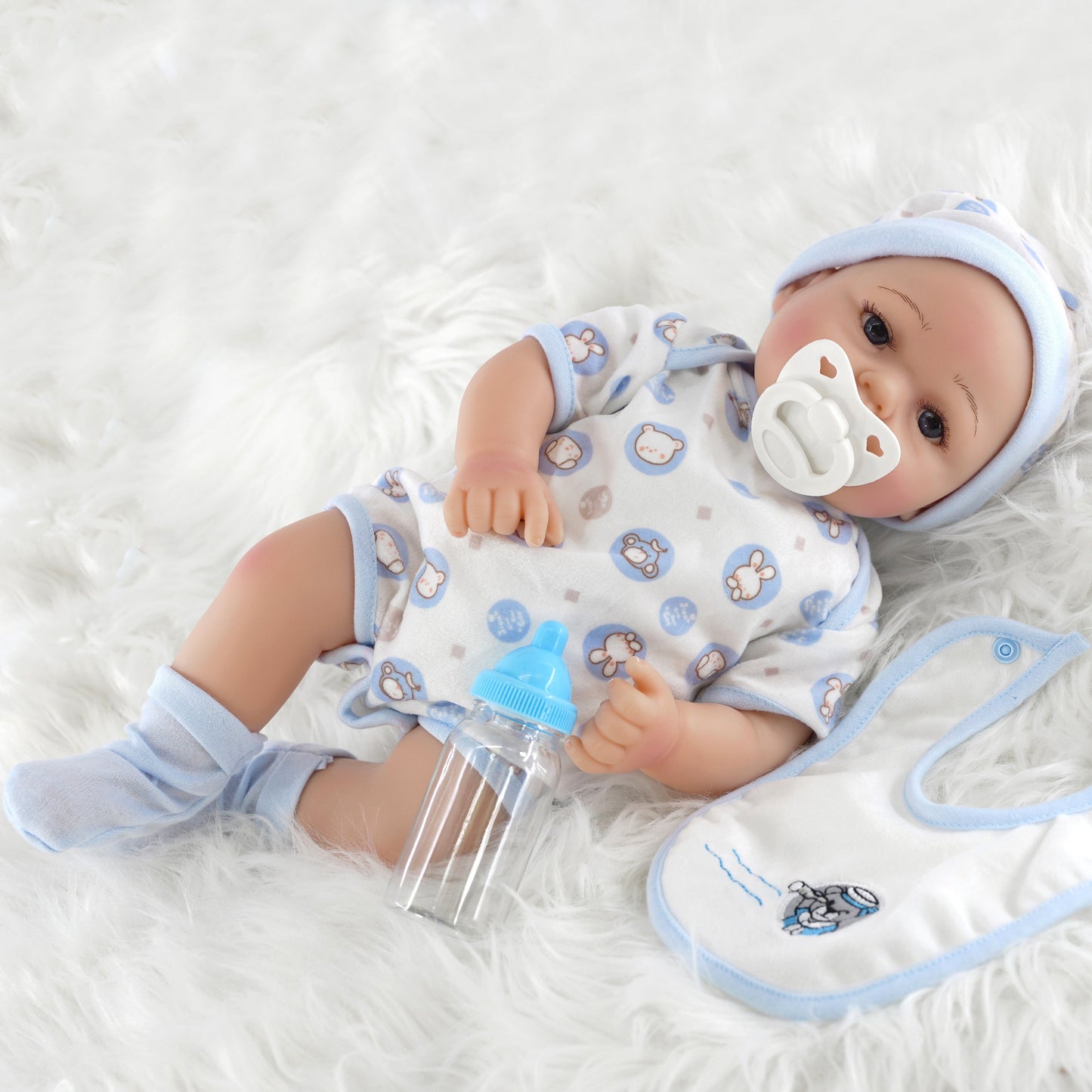 Lifelike Reborn Baby Boy Doll with Open Eyes 17"