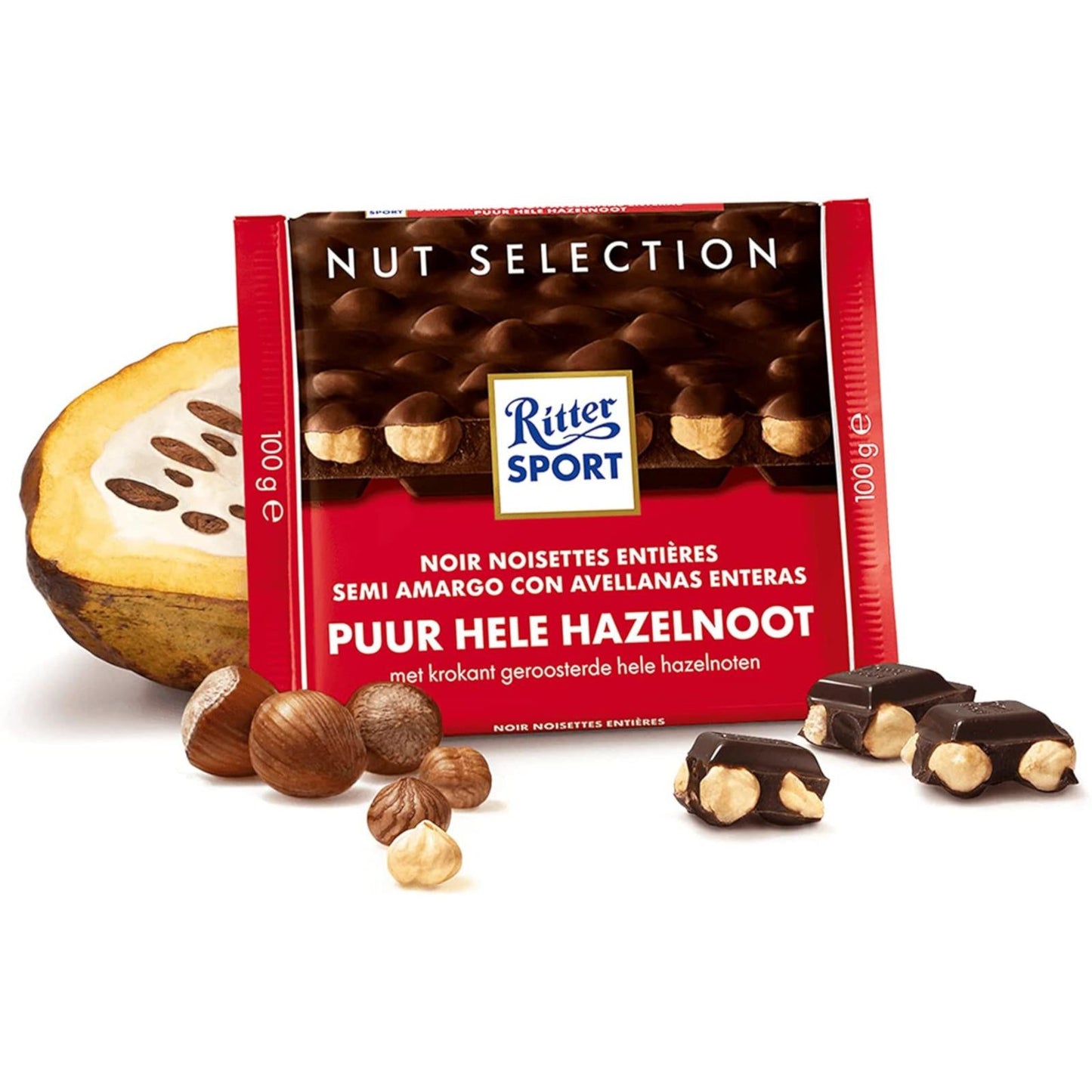 Ritter Sport Chocolate Dark Whole Hazelnut 100g (Box of 10)