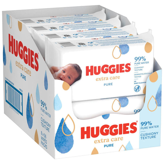 Huggies Pure Extra Care Baby Wipes 56 Wipes (Box of 8)