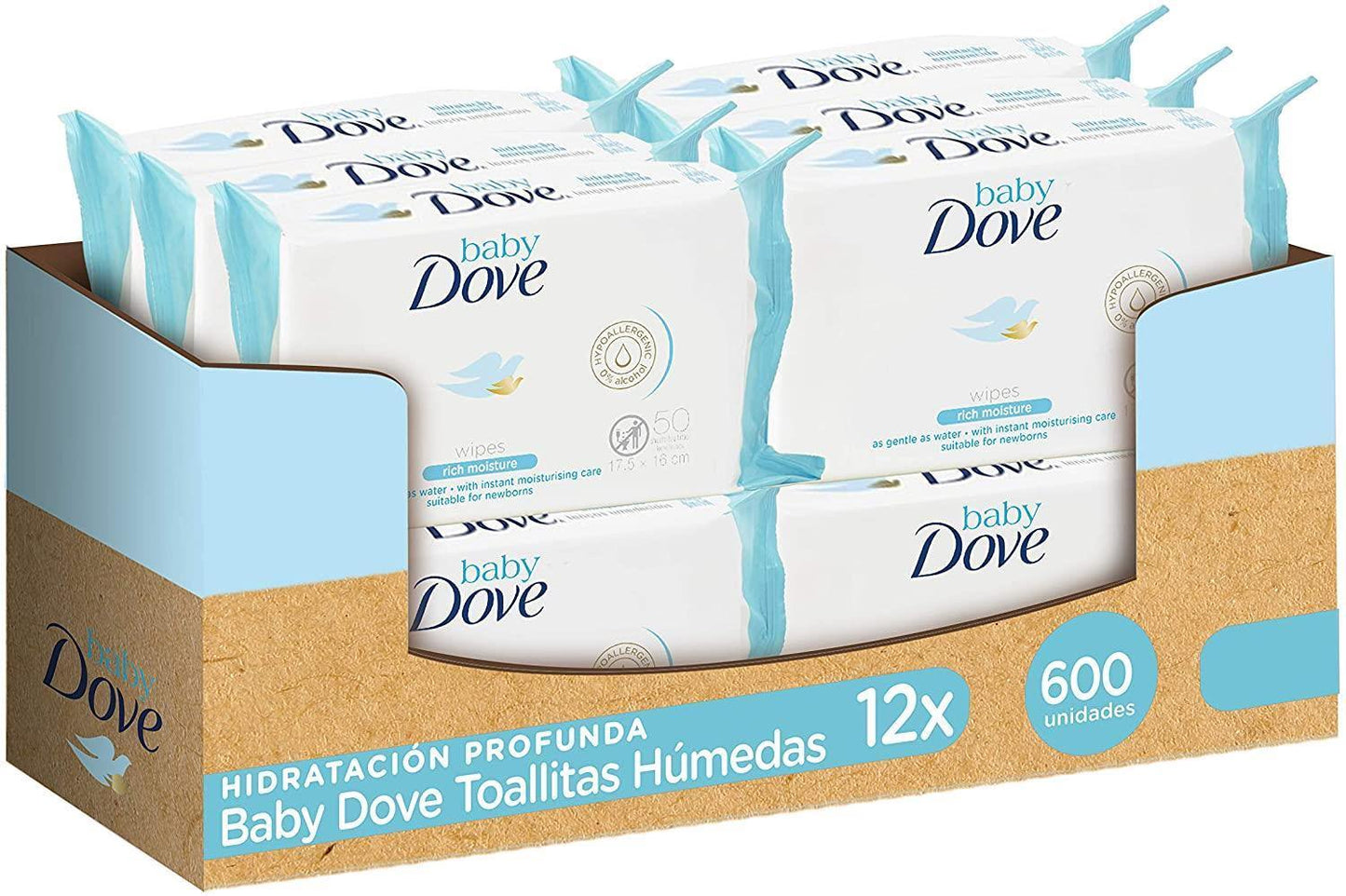 Dove Baby Wipes Rich Moisture (12 packs of 50, 600 wipes in total)