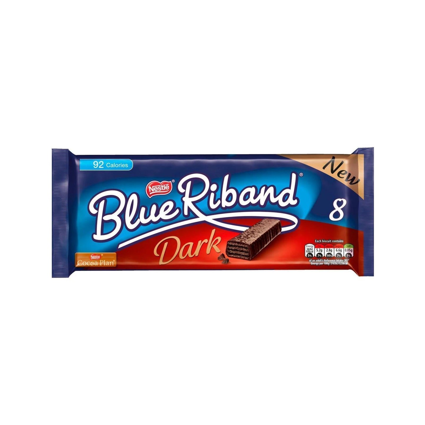 Blue Riband Dark Wafer Biscuits Chocolate Bar 140g (28 packs of 8, Total 224)