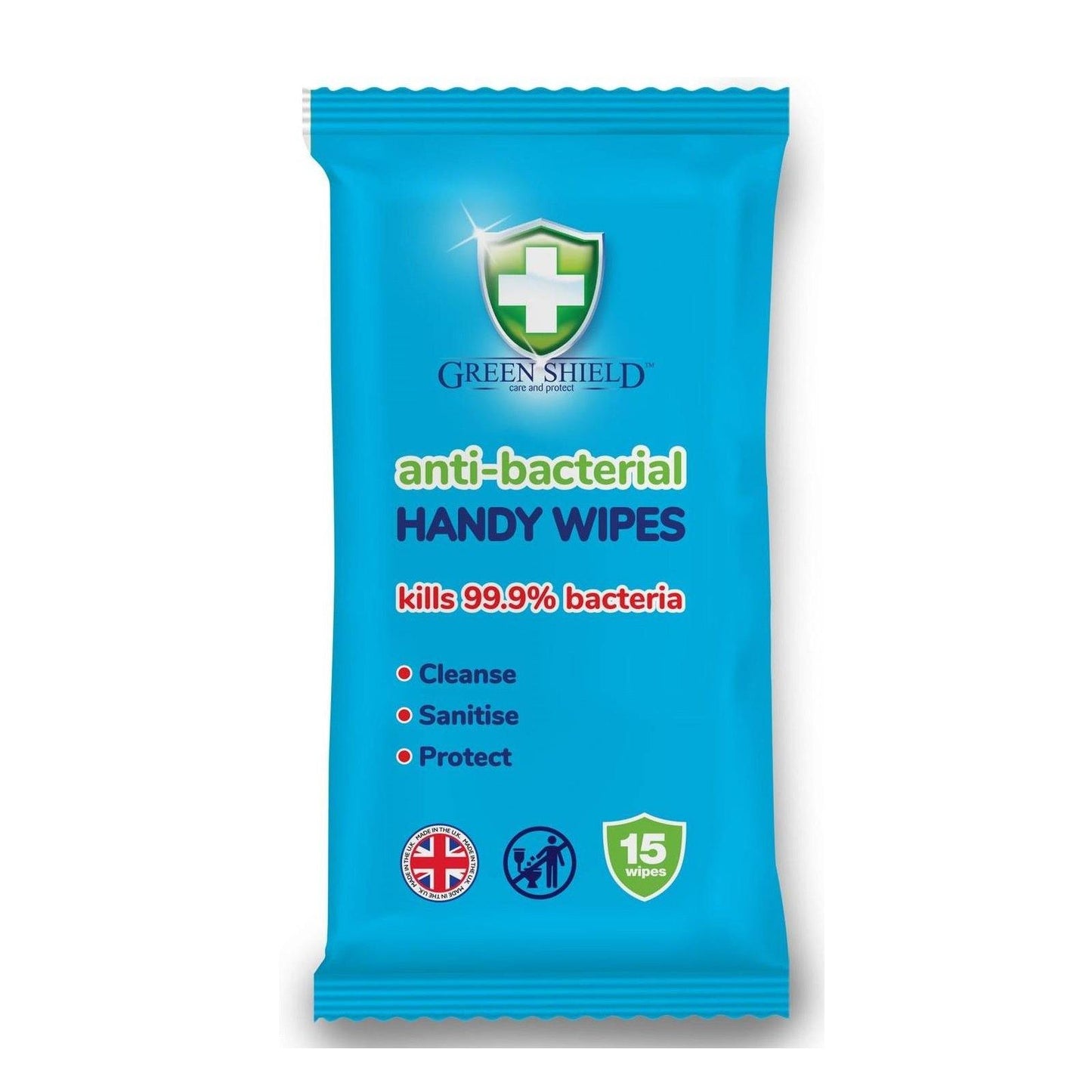 Green Shield Antibacterial Handy Wipes - Pack of 15